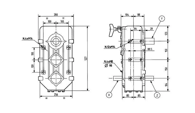 Horizontal Feed Mixer Gearbox D732A Dimensions
