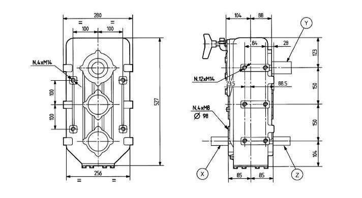 Horizontal Feed Mixer Gearbox D732A Dimensions