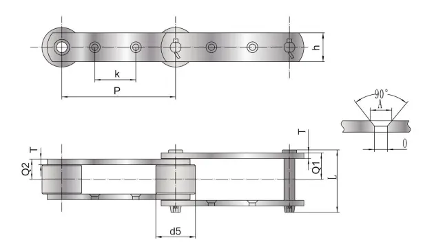 Specifications of RF Series Conveyor Chain with Attachment